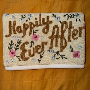 Francesca's Collections Cream and Brown Beaded Clutch/Crossbody